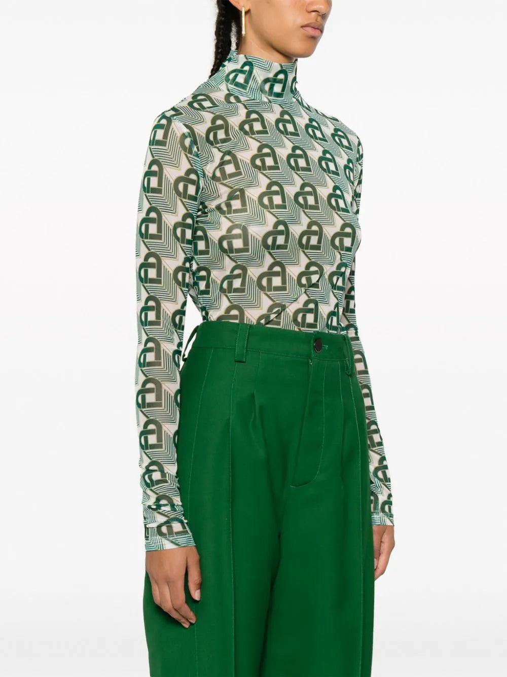 CASABLANCA Heart Monogram Mesh Top