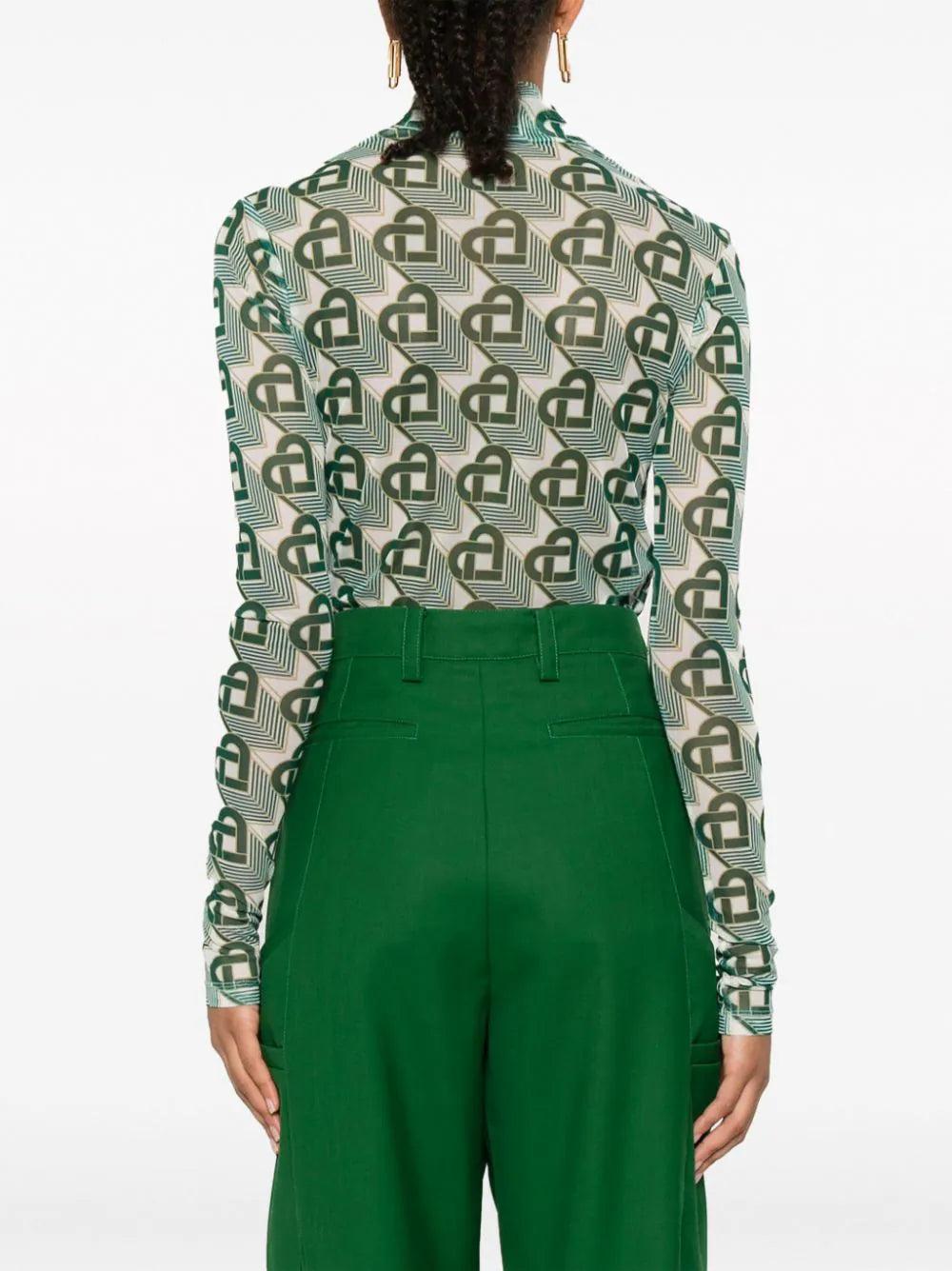 CASABLANCA Heart Monogram Mesh Top