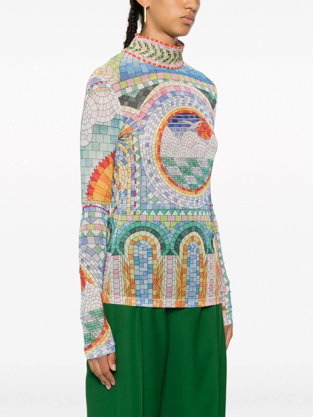 CASABLANCA Mosaics De Damas Printed Mesh Top
