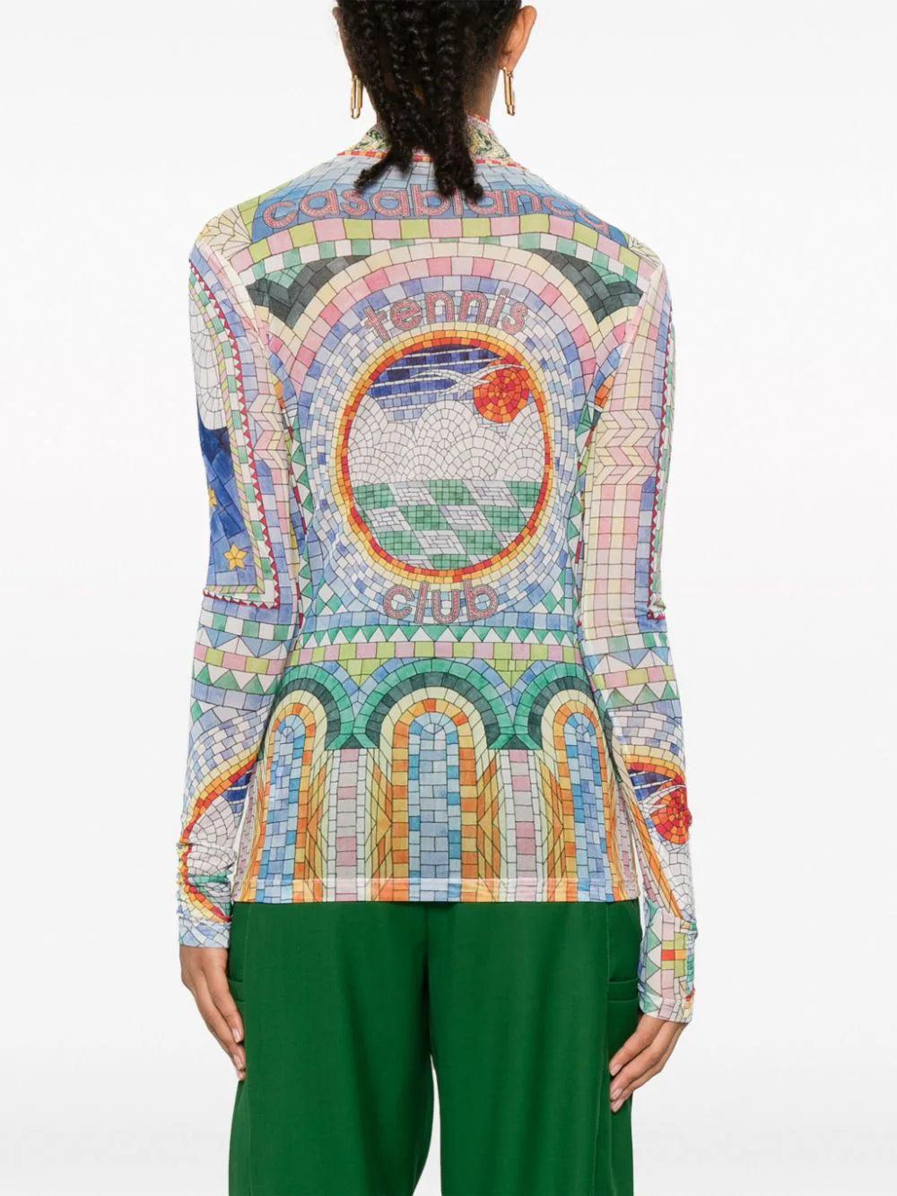 CASABLANCA Mosaics De Damas Printed Mesh Top