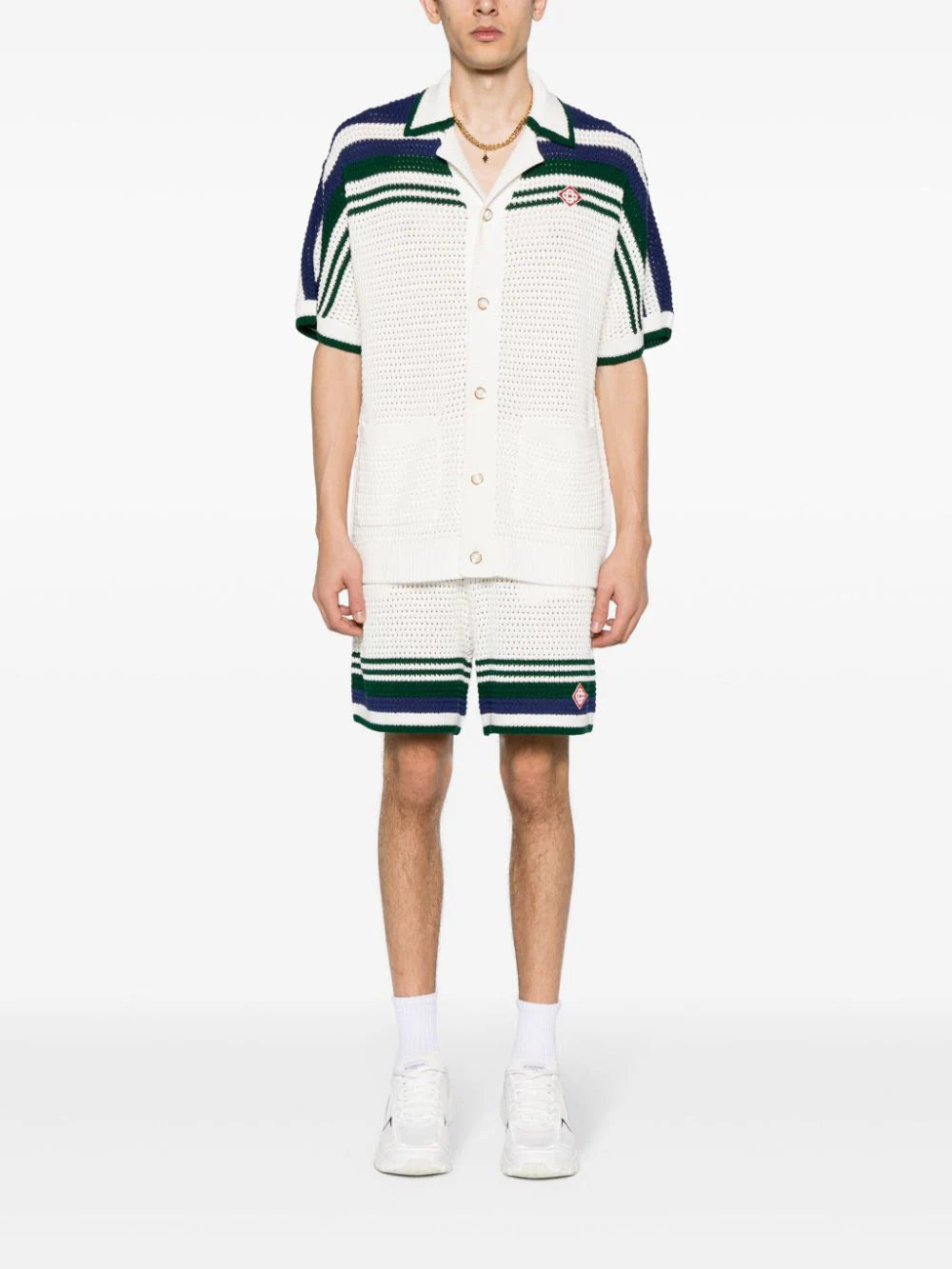 CASABLANCA Striped Crochet-knit Shirt