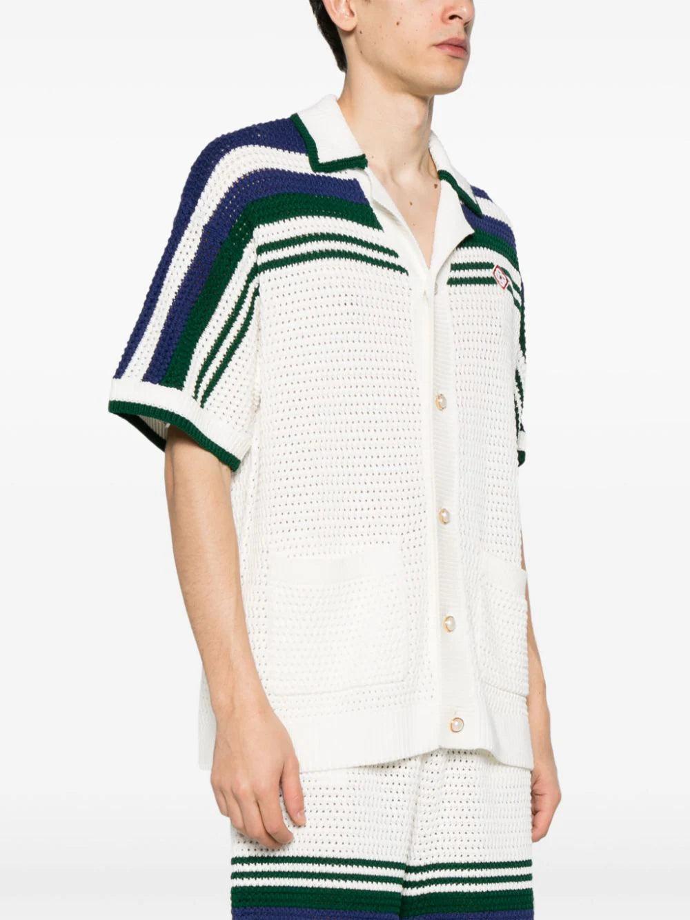 CASABLANCA Striped Crochet-knit Shirt