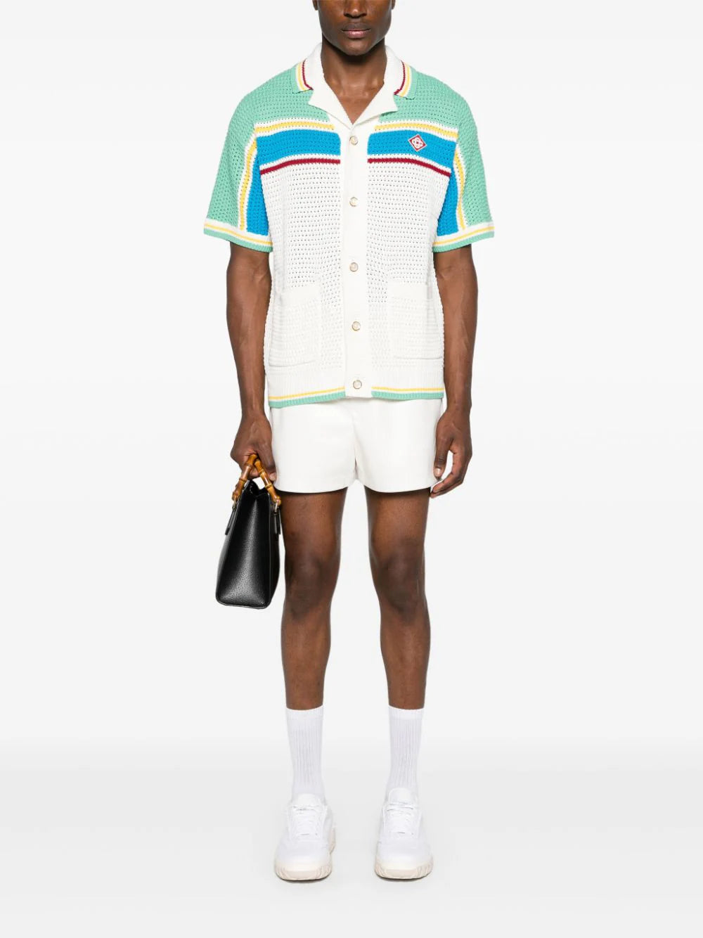 CASABLANCA Striped Crochet-knit Shirt