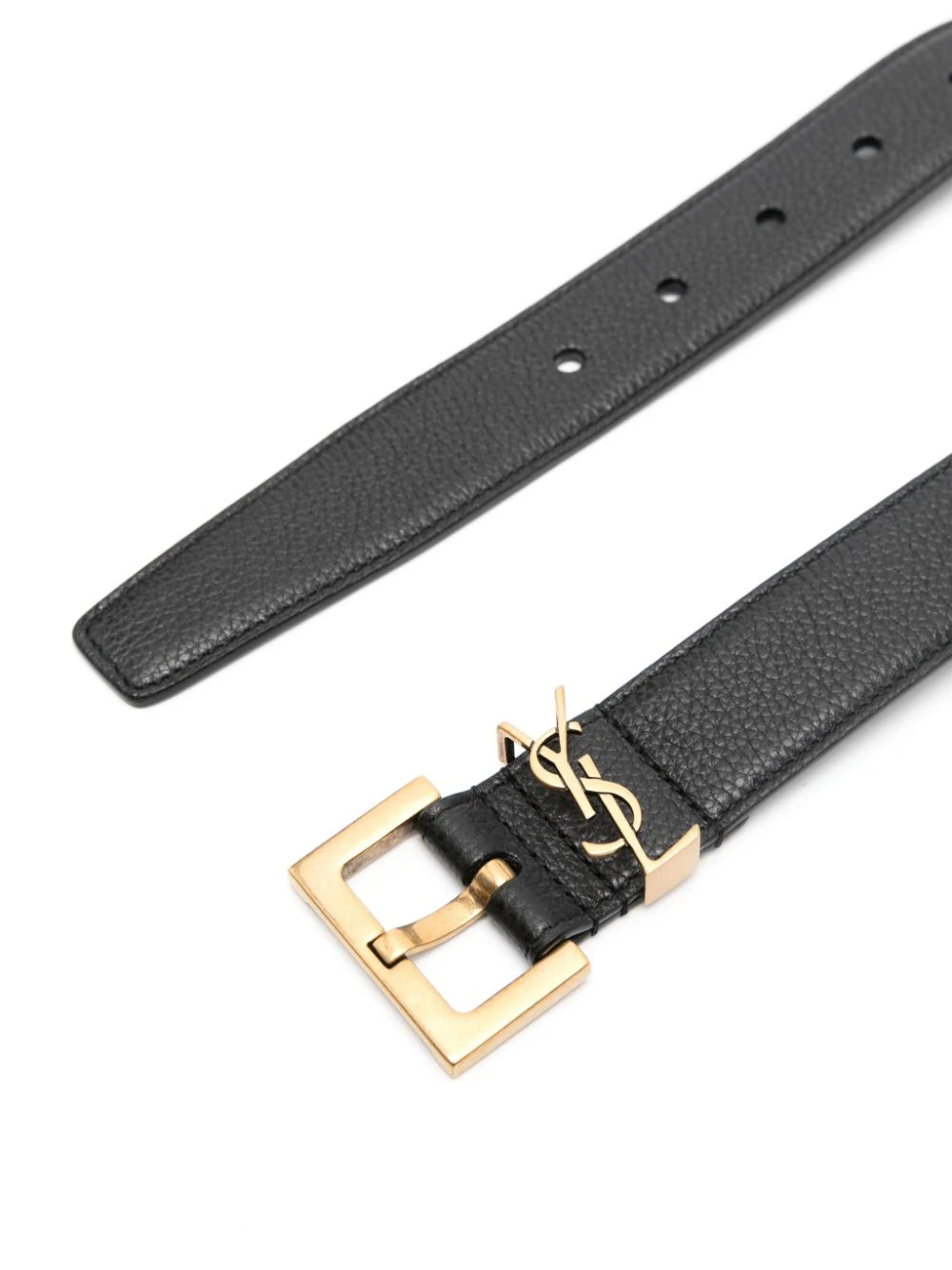 Saint Laurent Cassandre Belt With Square Buckle In Grained Leather