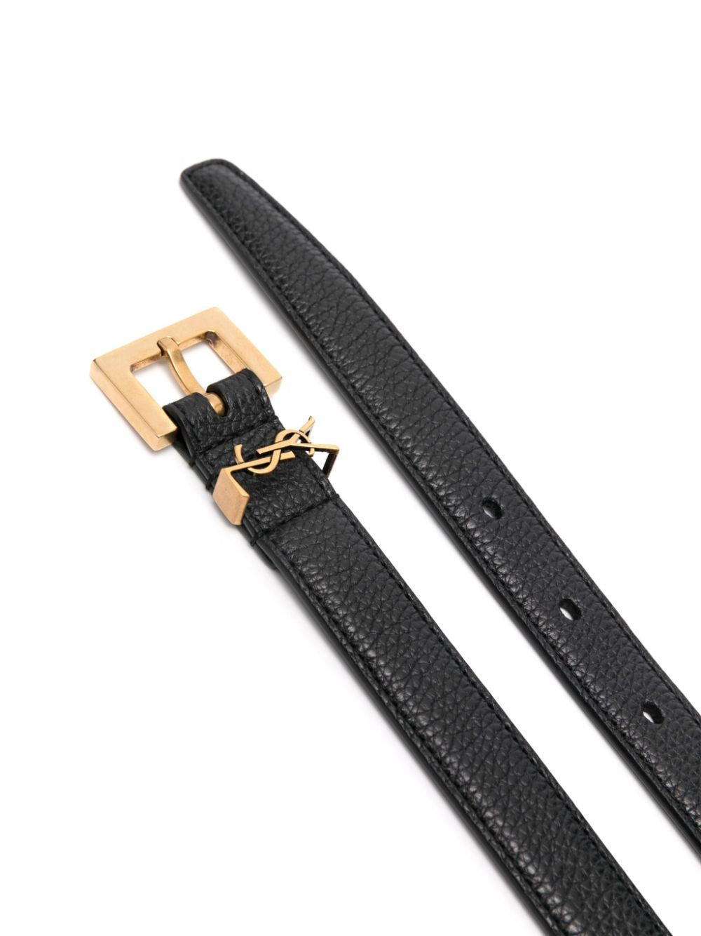 Saint Laurent Cassandre Thin Belt With Square Buckle In Grained Leather