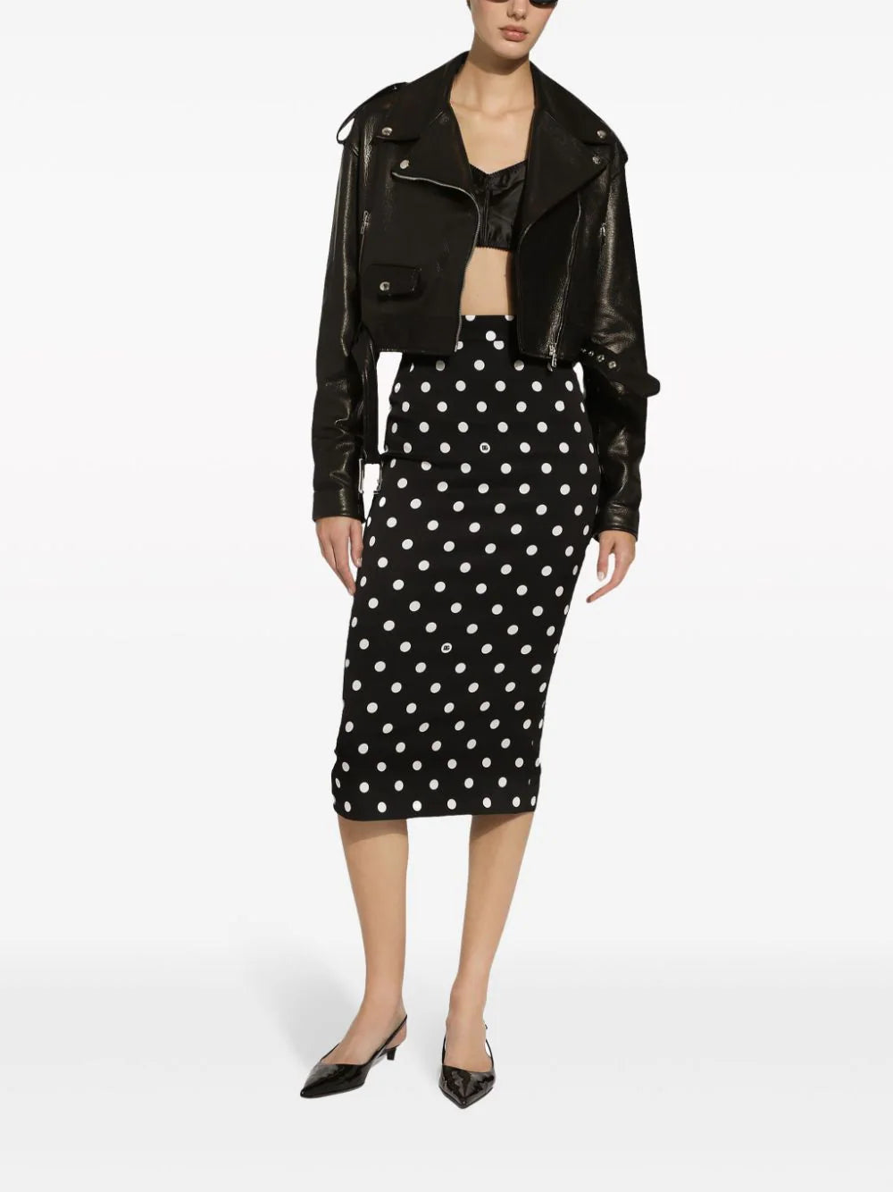 Dolce & Gabbana Charmeuse Calf-length Pencil Skirt With Polka-dot Print