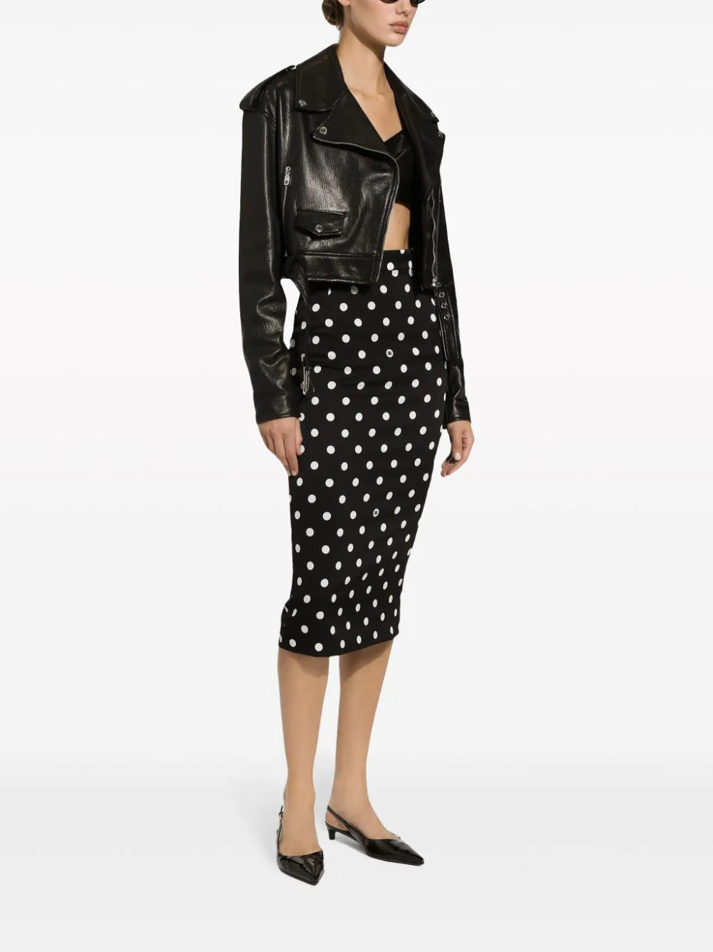 Dolce & Gabbana Charmeuse Calf-length Pencil Skirt With Polka-dot Print
