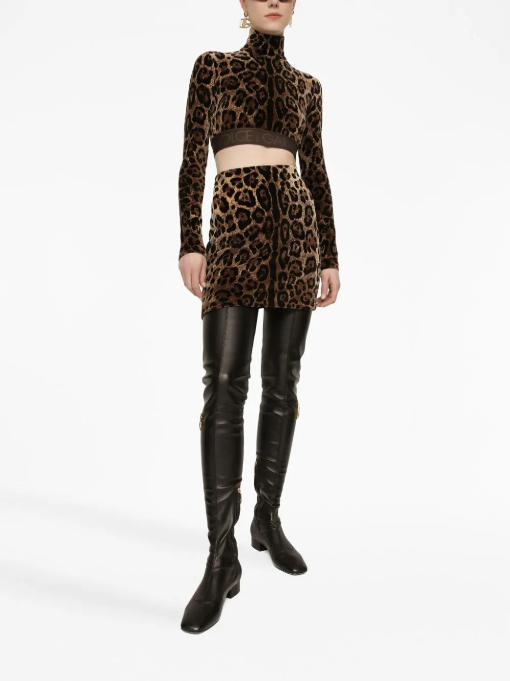 Dolce & Gabbana Chenille Turtle-neck Top With Jacquard Leopard Design