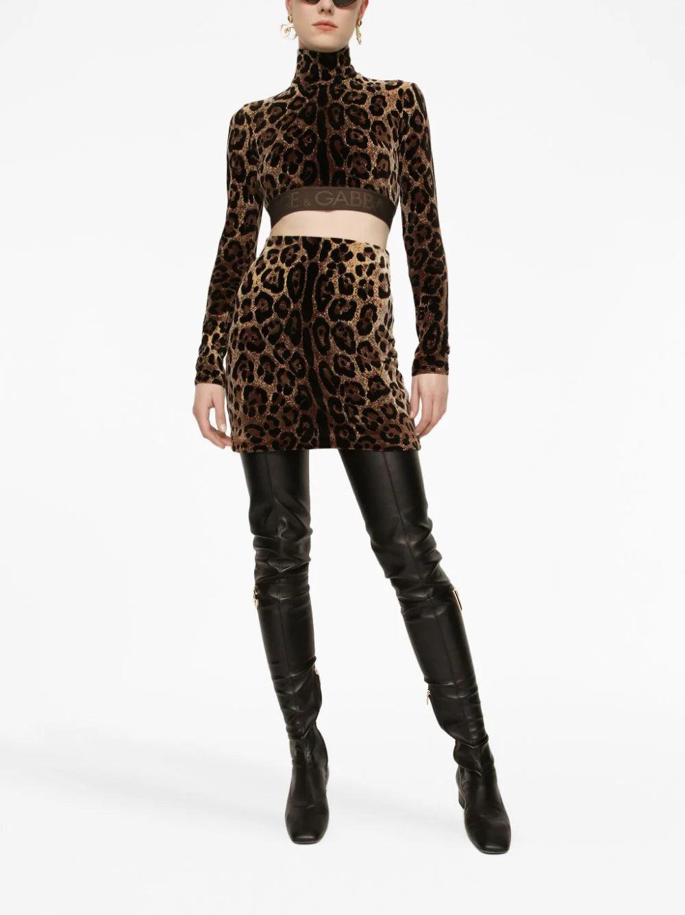 Dolce & Gabbana Chenille Turtle-neck Top With Jacquard Leopard Design
