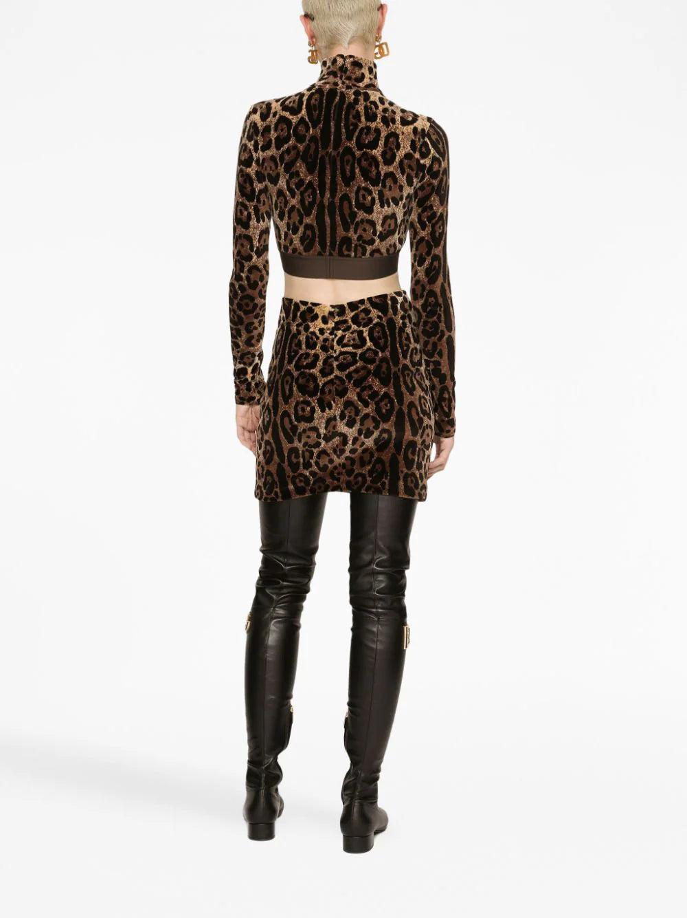 Dolce & Gabbana Chenille Turtle-neck Top With Jacquard Leopard Design