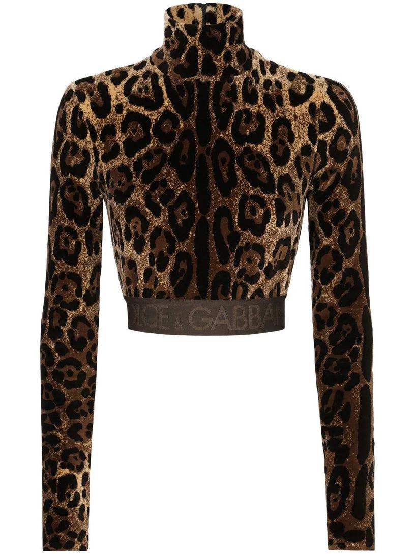 Dolce & Gabbana Chenille turtle-neck top with jacquard leopard design