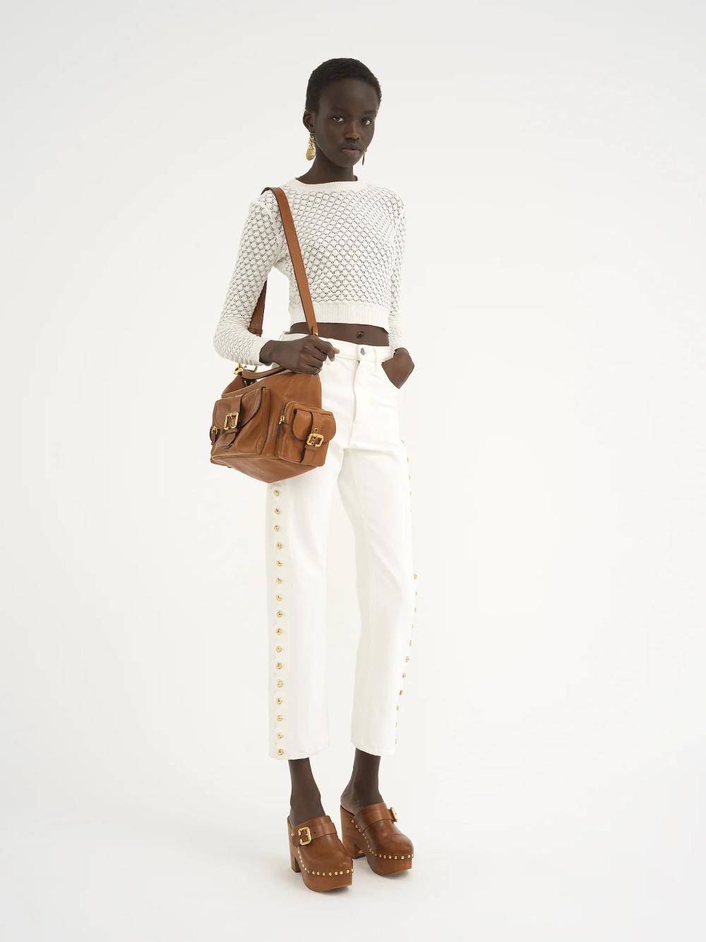 Chloé Cropped Jumper In Cotton Pointelle Knit