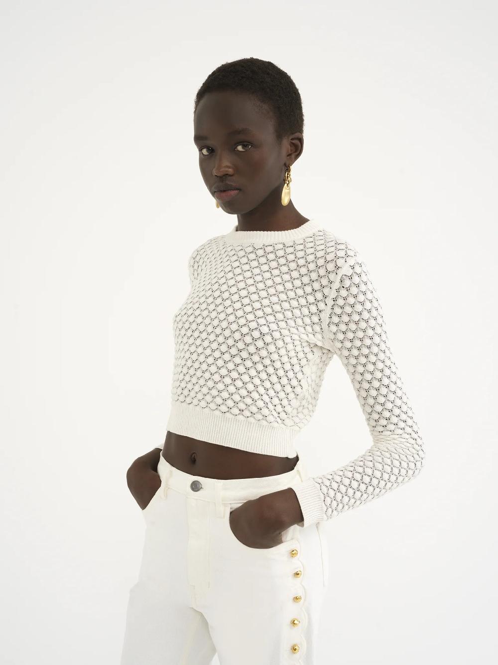 Chloé Cropped Jumper In Cotton Pointelle Knit