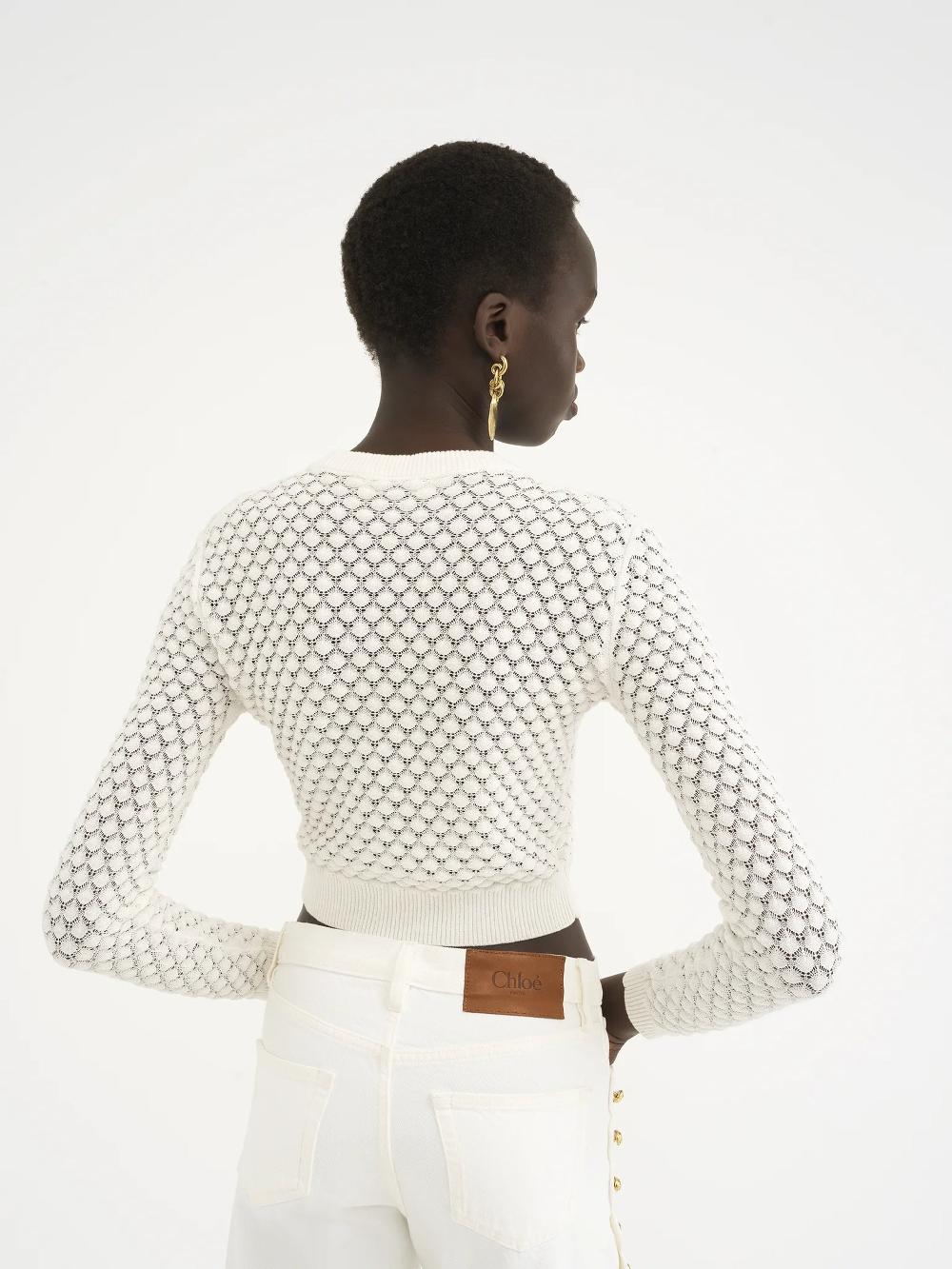 Chloé Cropped Jumper In Cotton Pointelle Knit