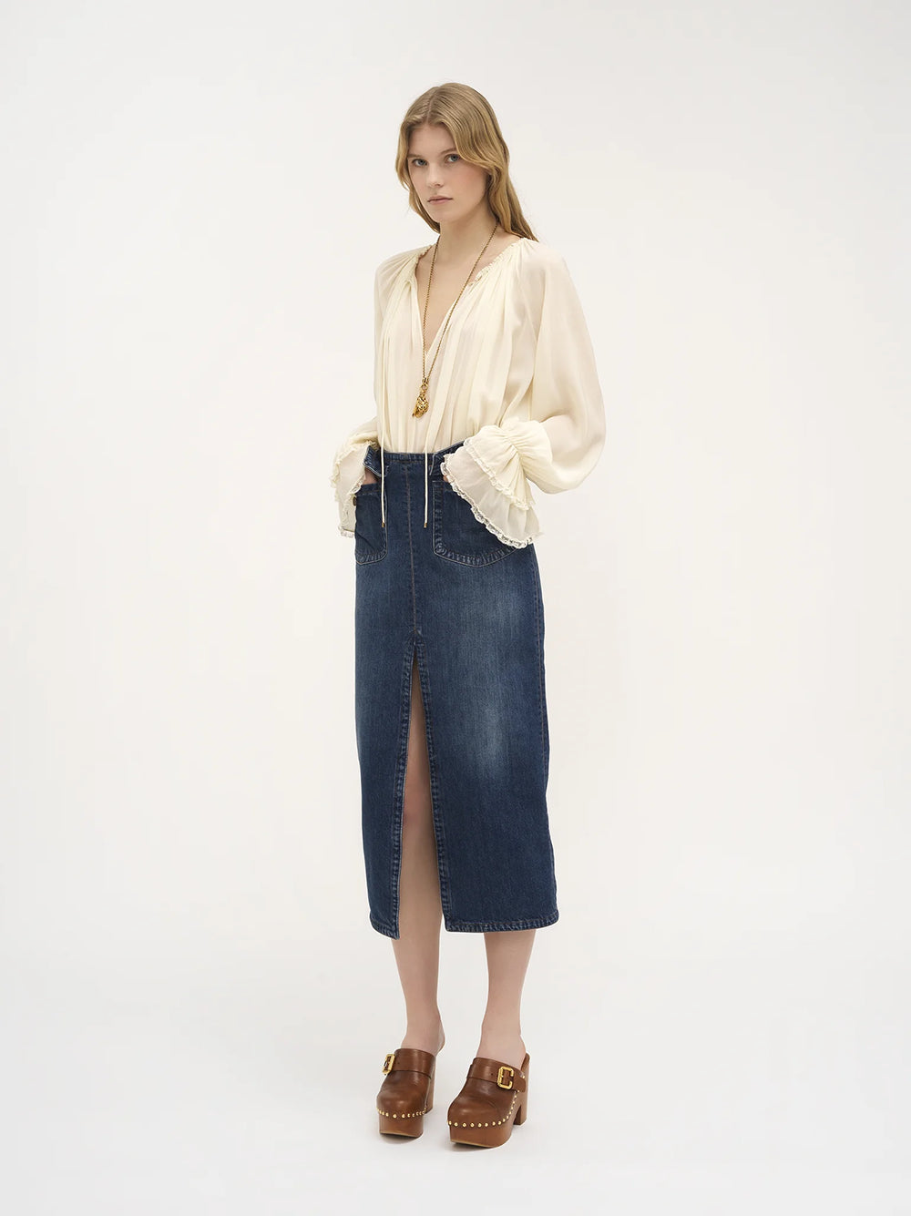 Chloé Gathered Top In Organic Silk Georgette