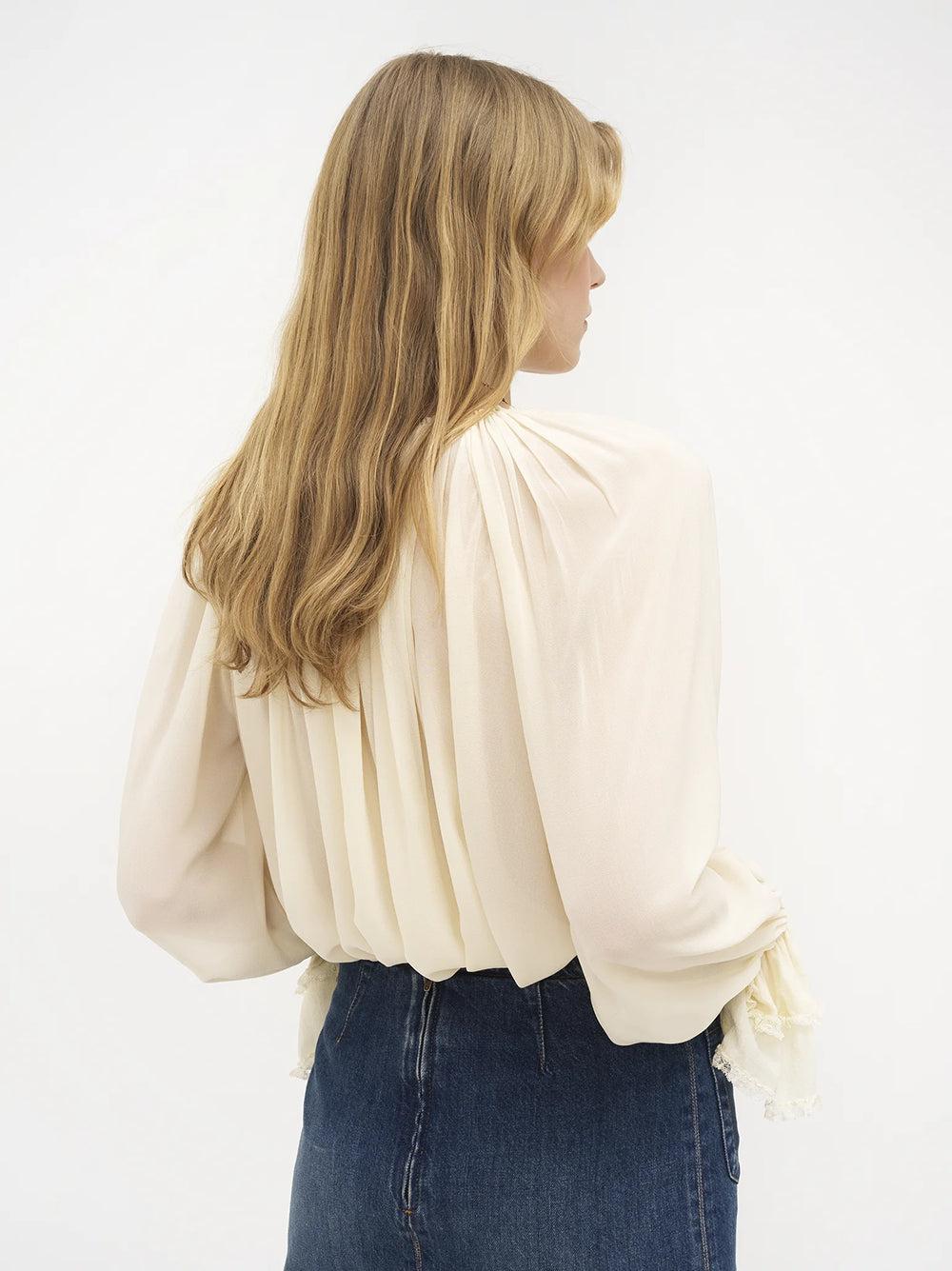 Chloé Gathered Top In Organic Silk Georgette