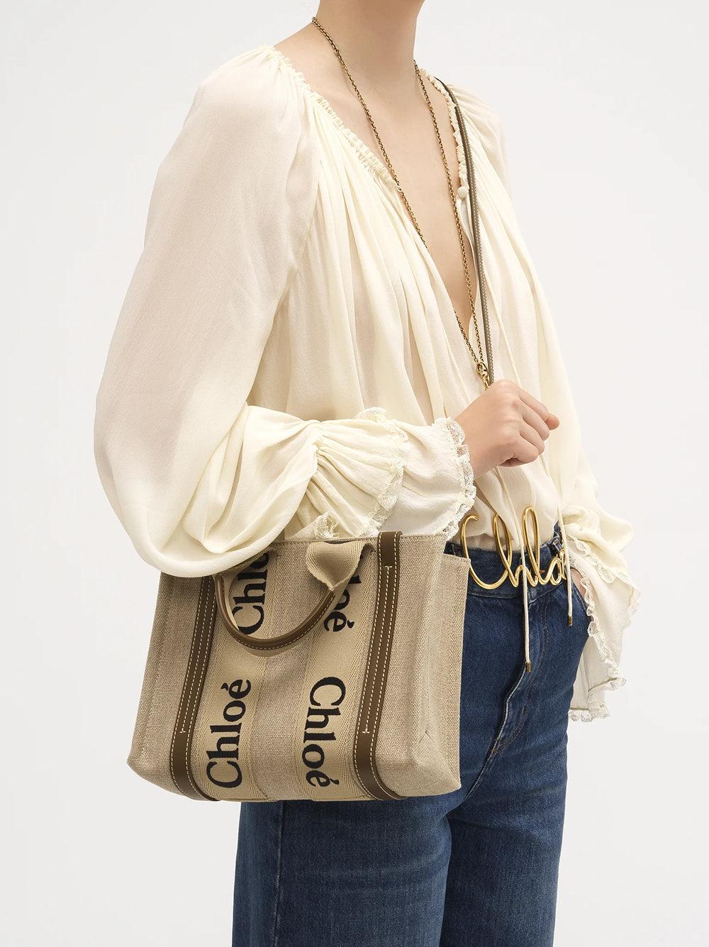 Chloé Woody Small Linen Tote Bag
