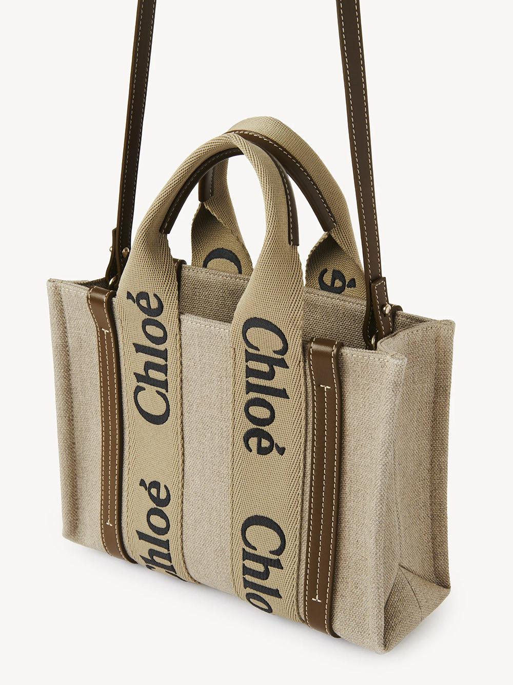 Chloé Woody Small Linen Tote Bag