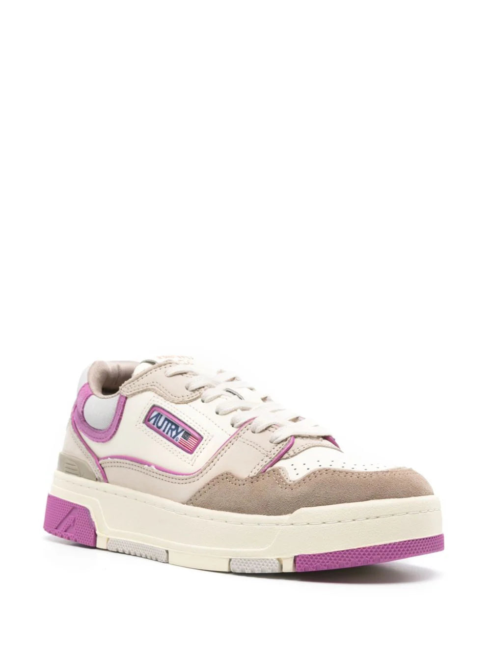 AUTRY Clc Low Sneakers In Fuchsia And Tobacco Suede And Nubuck
