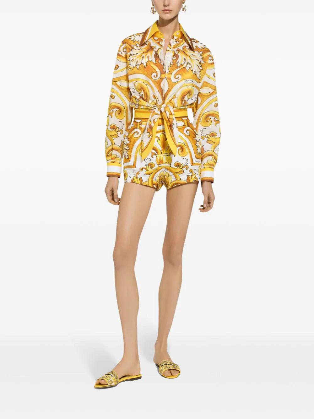 Dolce & Gabbana Cotton Poplin Shorts With Majolica Print