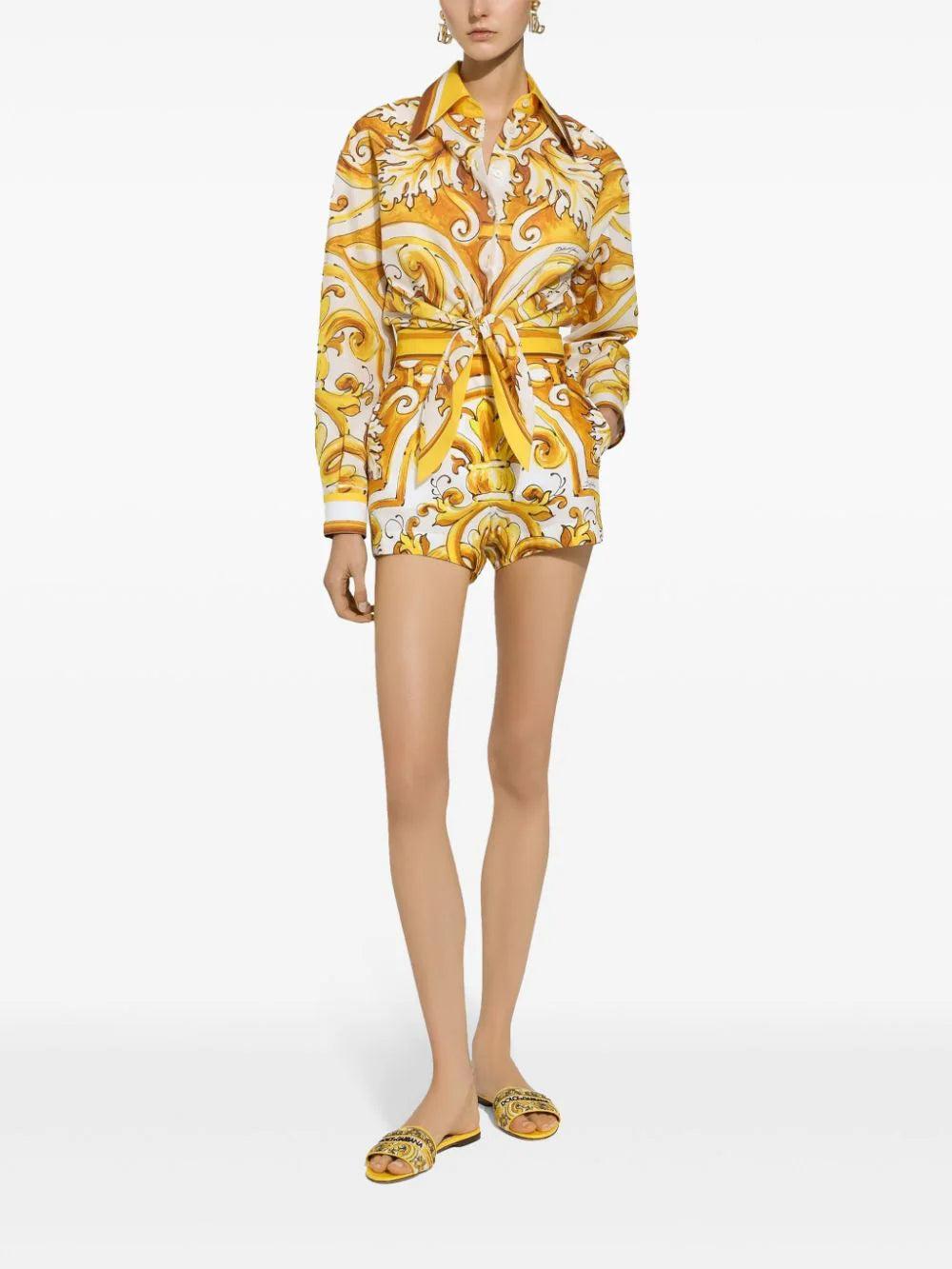 Dolce & Gabbana Cotton Poplin Shorts With Majolica Print