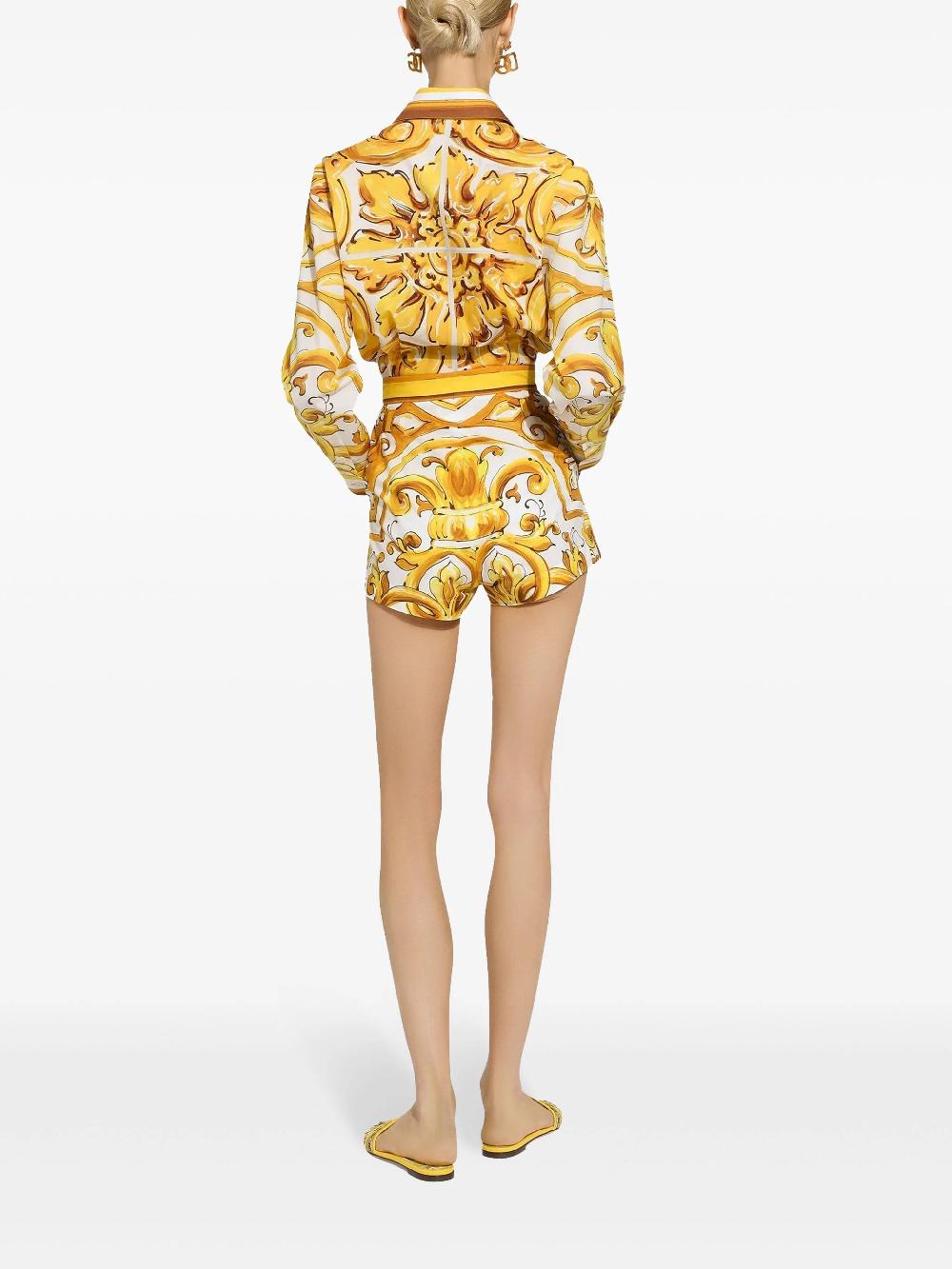 Dolce & Gabbana Cotton Poplin Shorts With Majolica Print