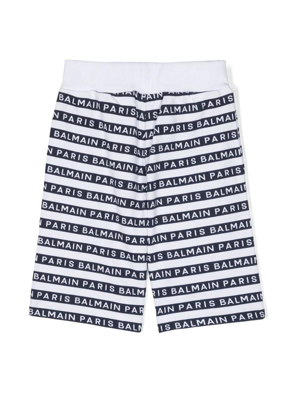 BALMAIN Kids Cotton Shorts With All-over Balmain Logo