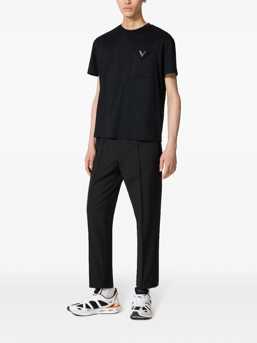Valentino Garavani Cotton T-shirt With Metallic V Detail