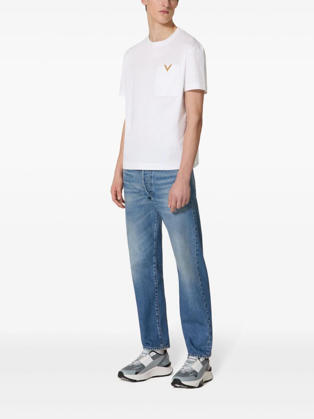 Valentino Garavani Cotton T-shirt With Metallic V Detail