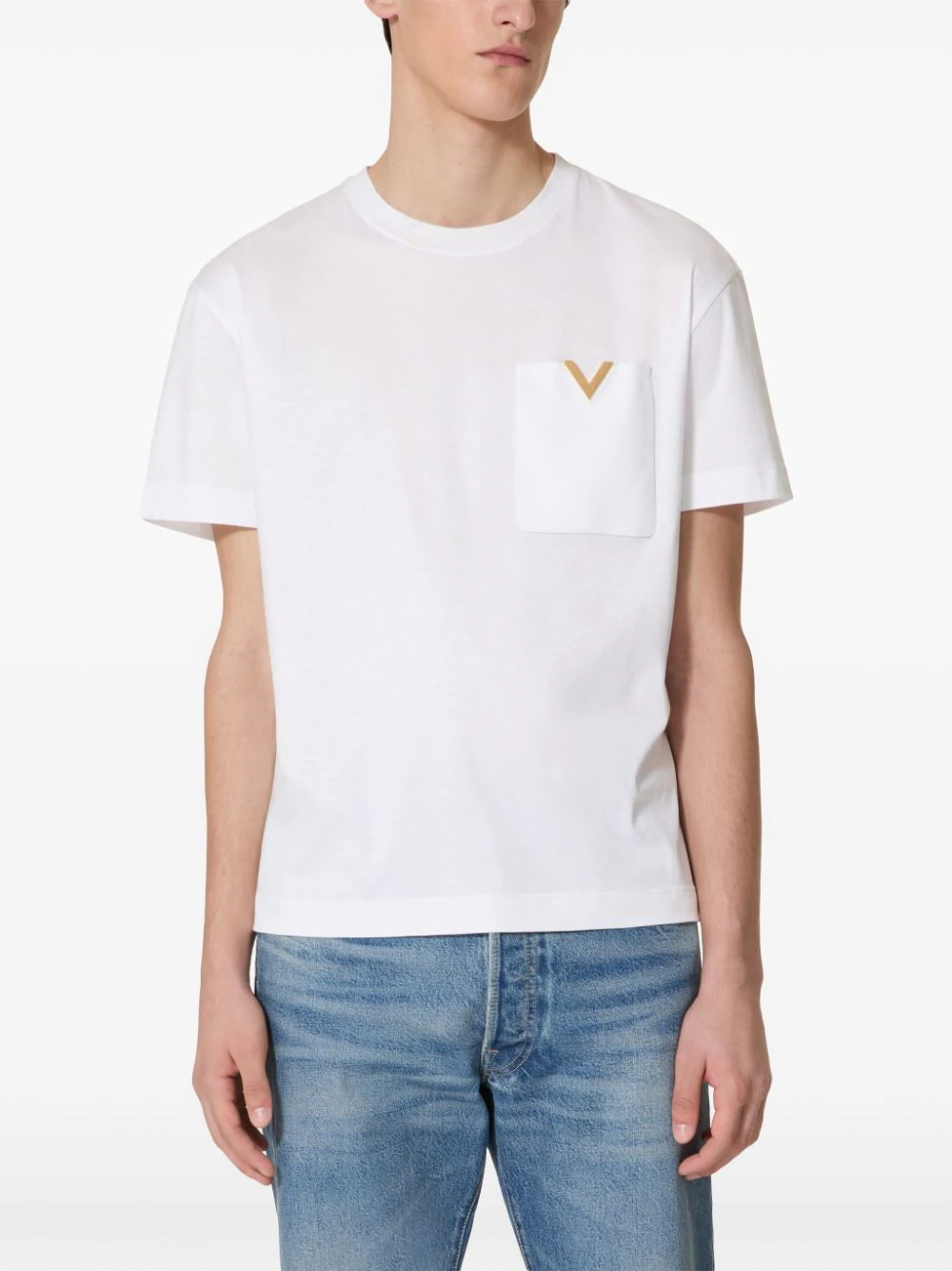 Valentino Garavani Cotton T-shirt With Metallic V Detail