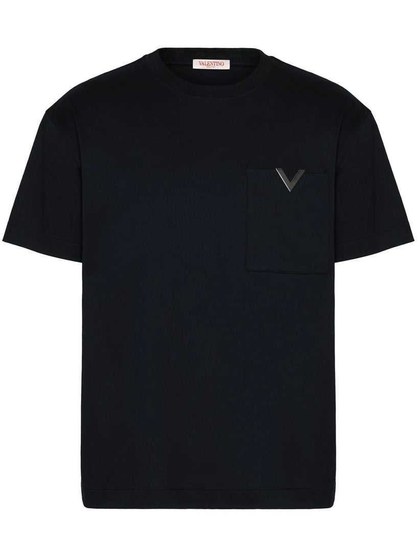 Valentino Garavani Cotton t-shirt with metallic v detail