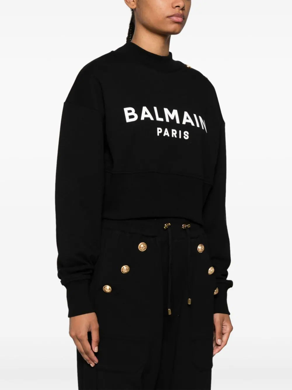 BALMAIN Cropped Sweatshirt With Balmain Paris Print