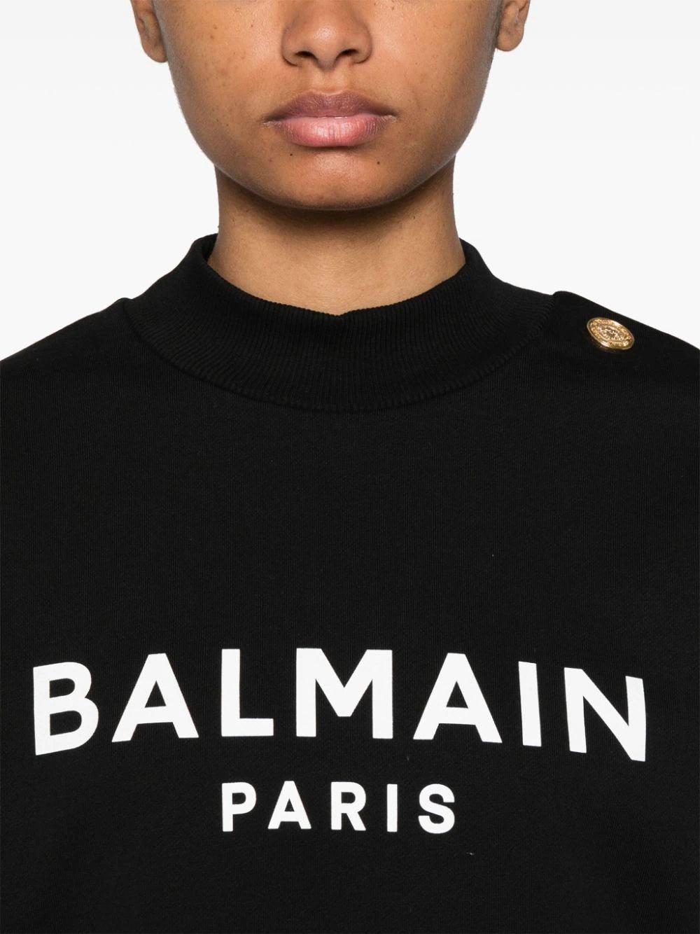 BALMAIN Cropped Sweatshirt With Balmain Paris Print