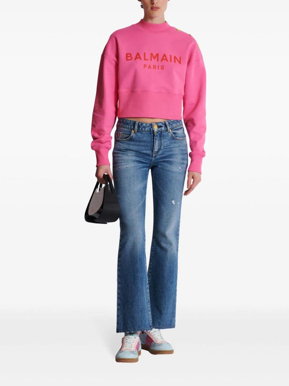 BALMAIN Cropped Sweatshirt With Balmain Paris Print