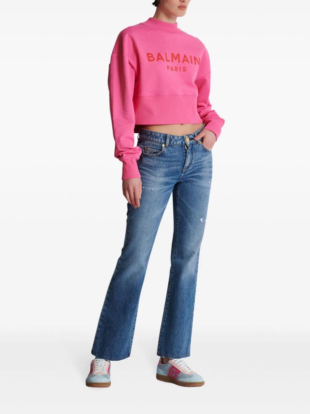 BALMAIN Cropped Sweatshirt With Balmain Paris Print