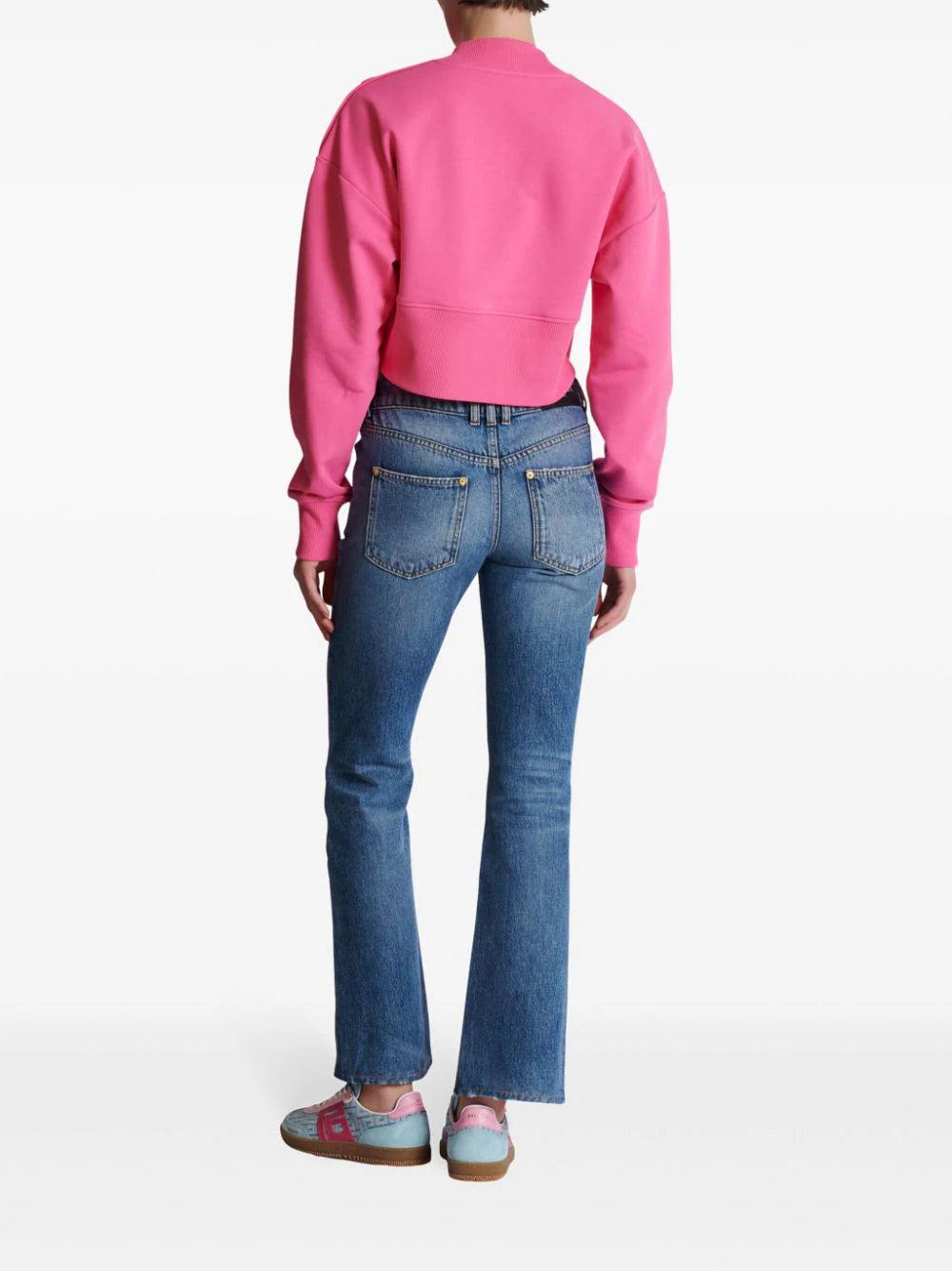 BALMAIN Cropped Sweatshirt With Balmain Paris Print