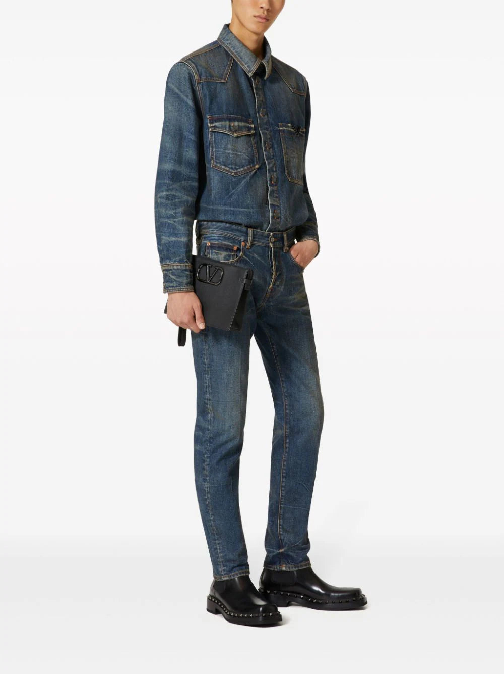 Valentino Garavani Denim Trousers With Metallic V Detail