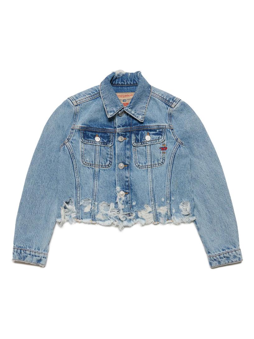 DIESEL Kids Cropped denim jacket with tears