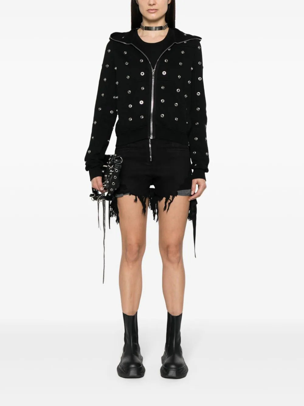 Rick Owens DRKSHDW Dirt Cutoffs In Black Stretch Denim