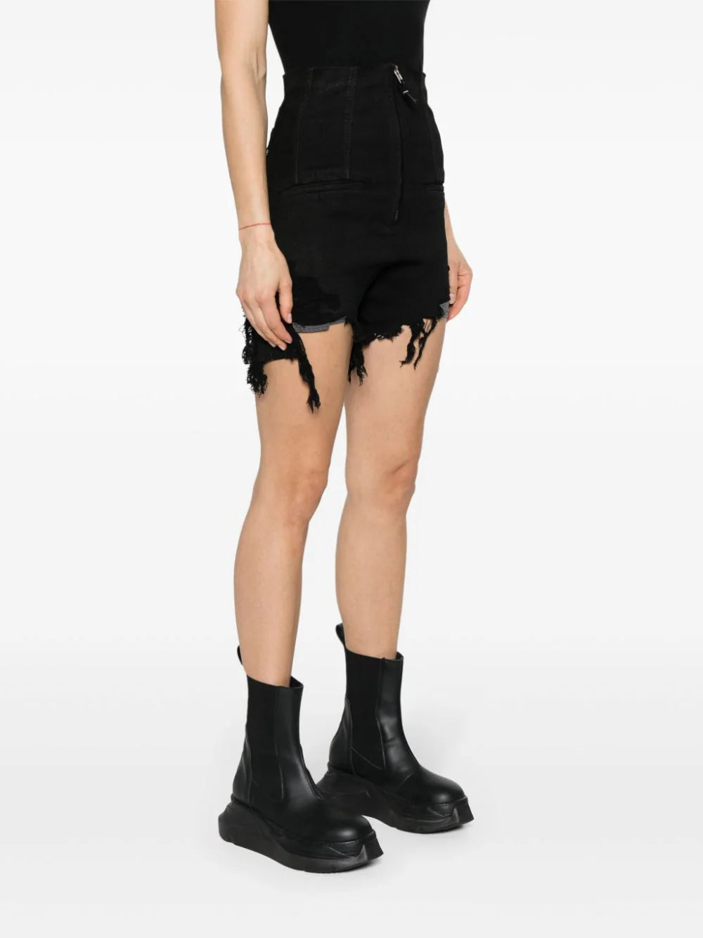 Rick Owens DRKSHDW Dirt Cutoffs In Black Stretch Denim
