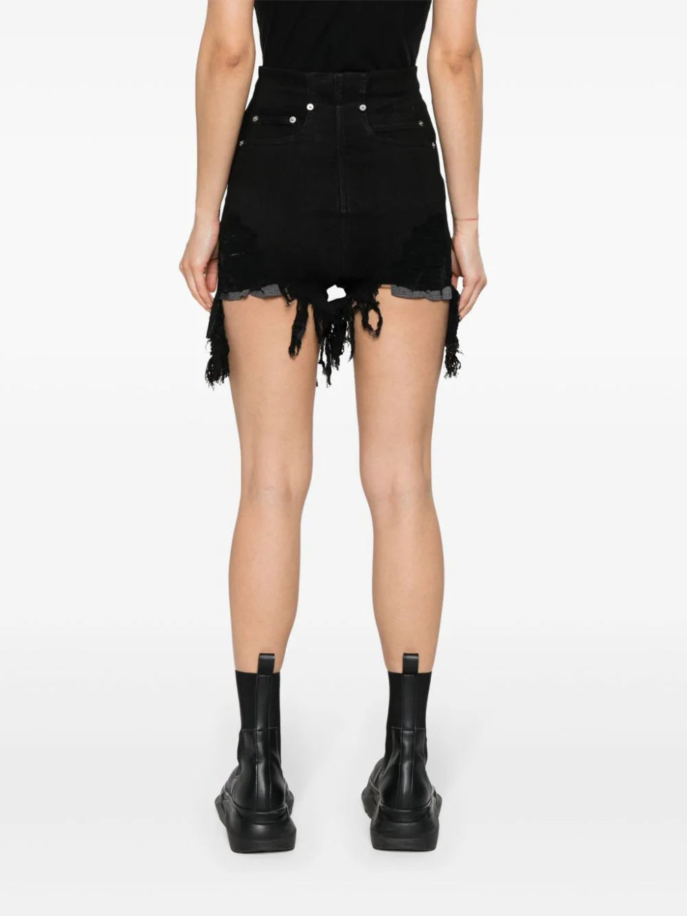 Rick Owens DRKSHDW Dirt Cutoffs In Black Stretch Denim
