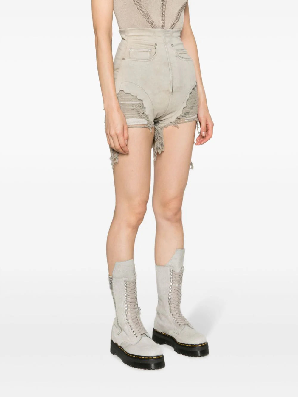 RICK OWENS Dirt Cutoffs In Mineral Pearl Stretch Denim