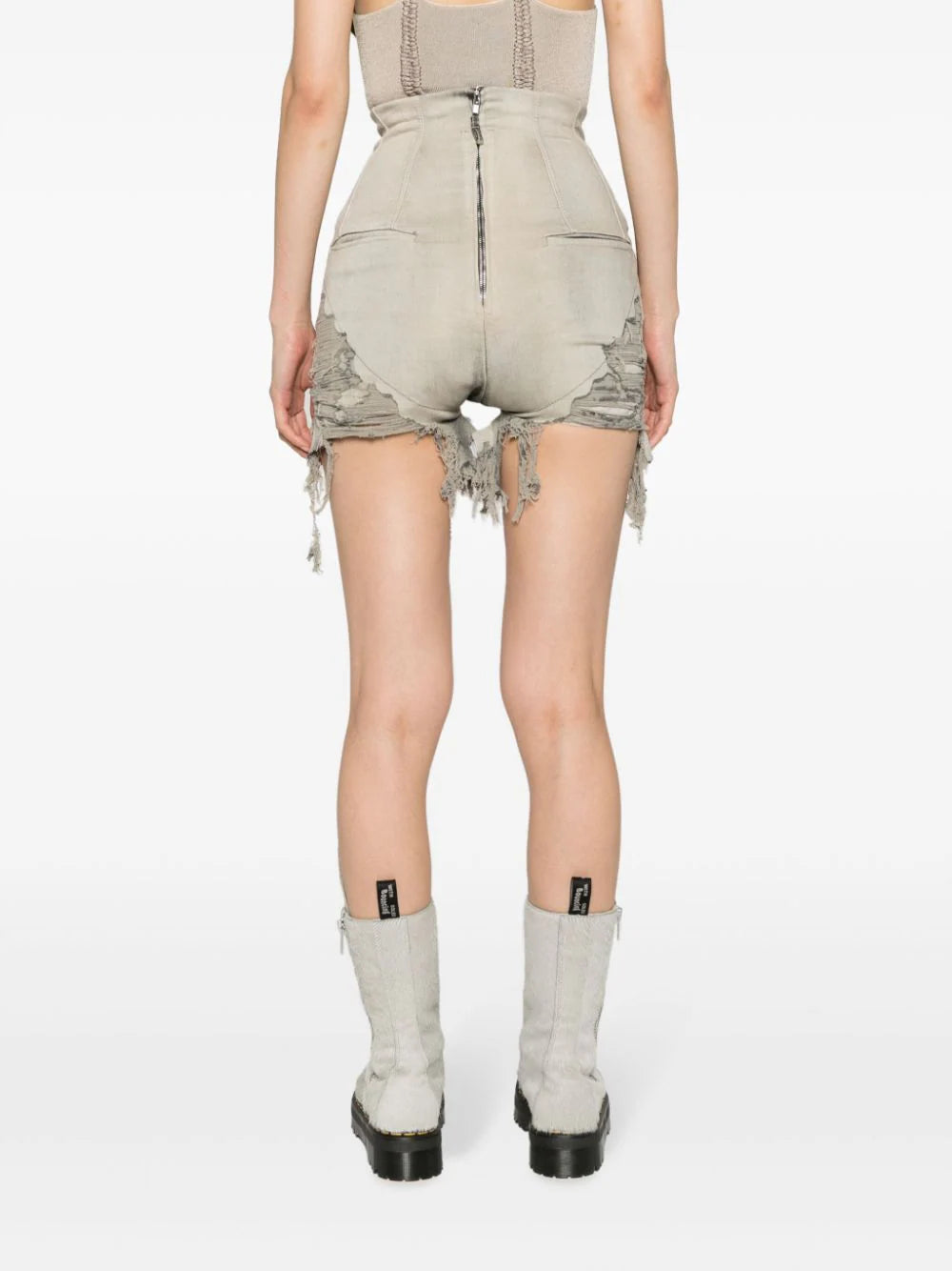 RICK OWENS Dirt Cutoffs In Mineral Pearl Stretch Denim