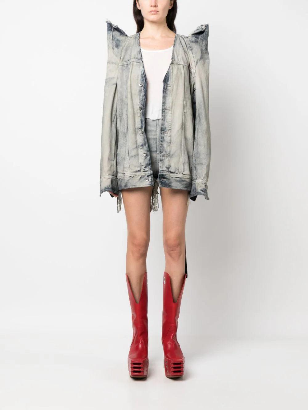 Rick Owens DRKSHDW Dirt Cutoffs In Sky Stretch Denim