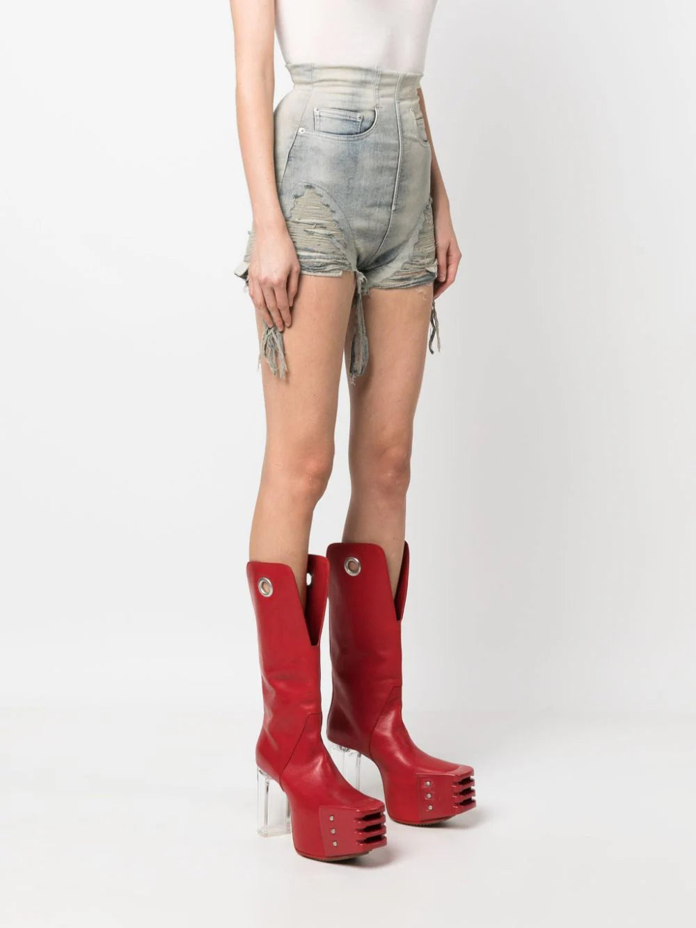 Rick Owens DRKSHDW Dirt Cutoffs In Sky Stretch Denim
