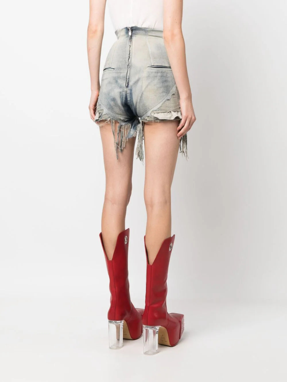 Rick Owens DRKSHDW Dirt Cutoffs In Sky Stretch Denim