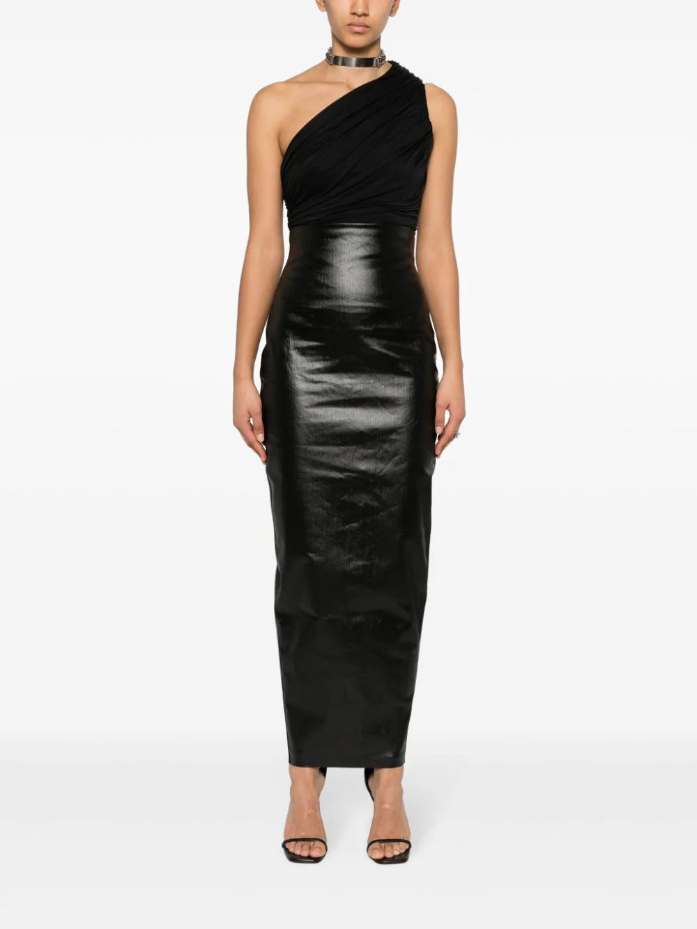 RICK OWENS Dirt Pillar In Blackl Coated Stretch Denim