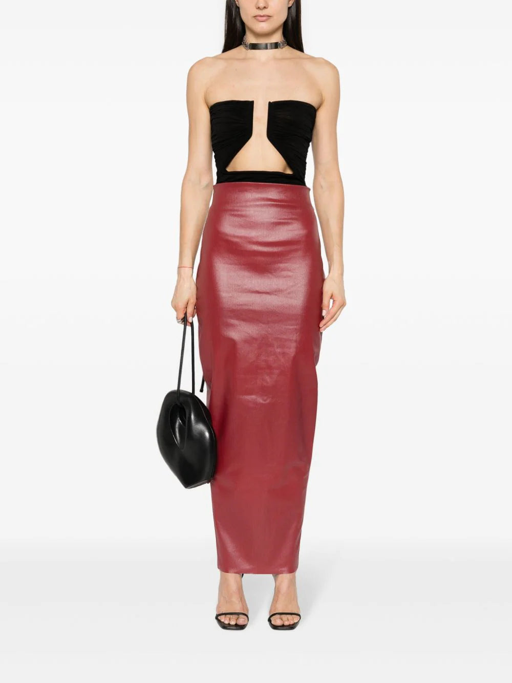 RICK OWENS Dirt Pillar In Cardinal Red Coated Stretch Denim