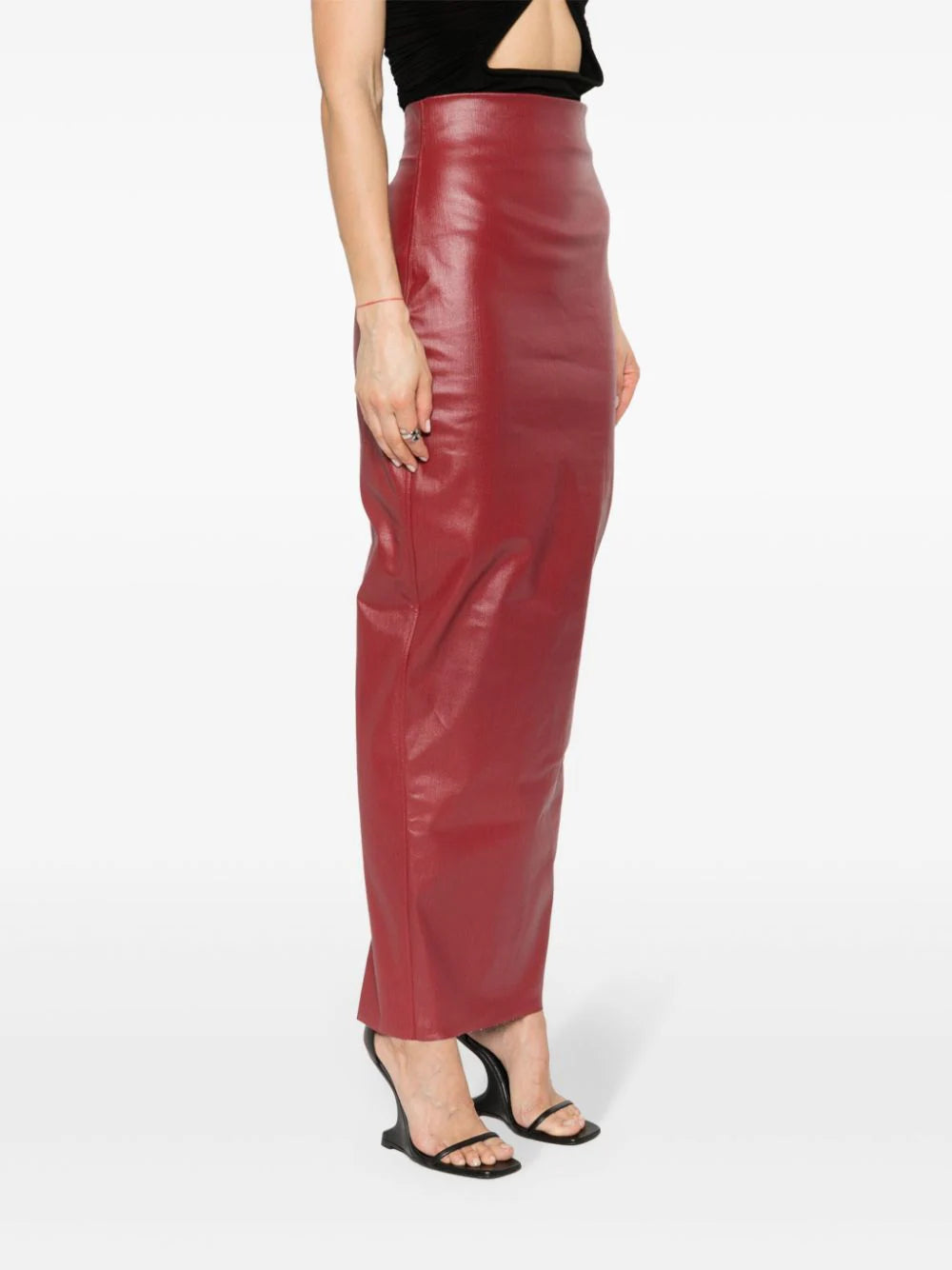 RICK OWENS Dirt Pillar In Cardinal Red Coated Stretch Denim