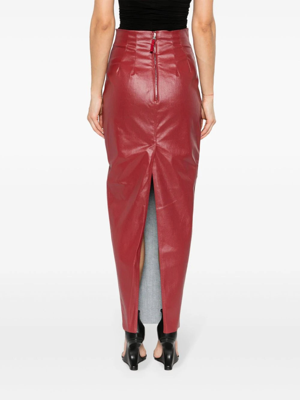 RICK OWENS Dirt Pillar In Cardinal Red Coated Stretch Denim